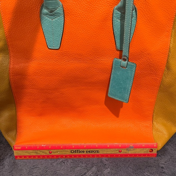 CLAUDIA FIRENZE Tan/ Tangerine /
Blue Leather Maxi Tote Bag - Picture 9 of 15